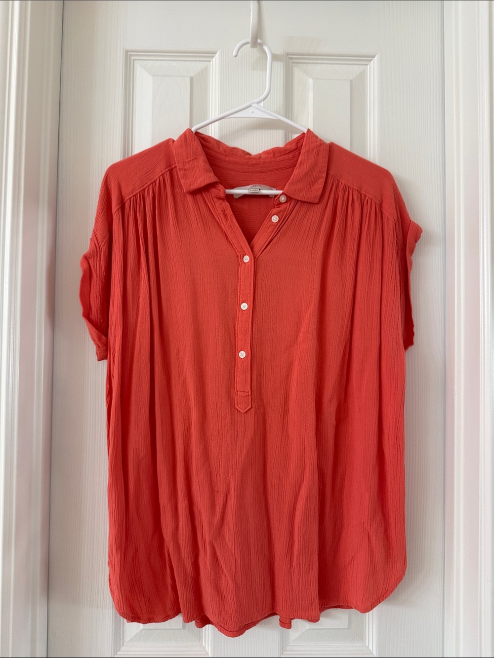 LOFT Coral Short Sleeve Button Front Blouse